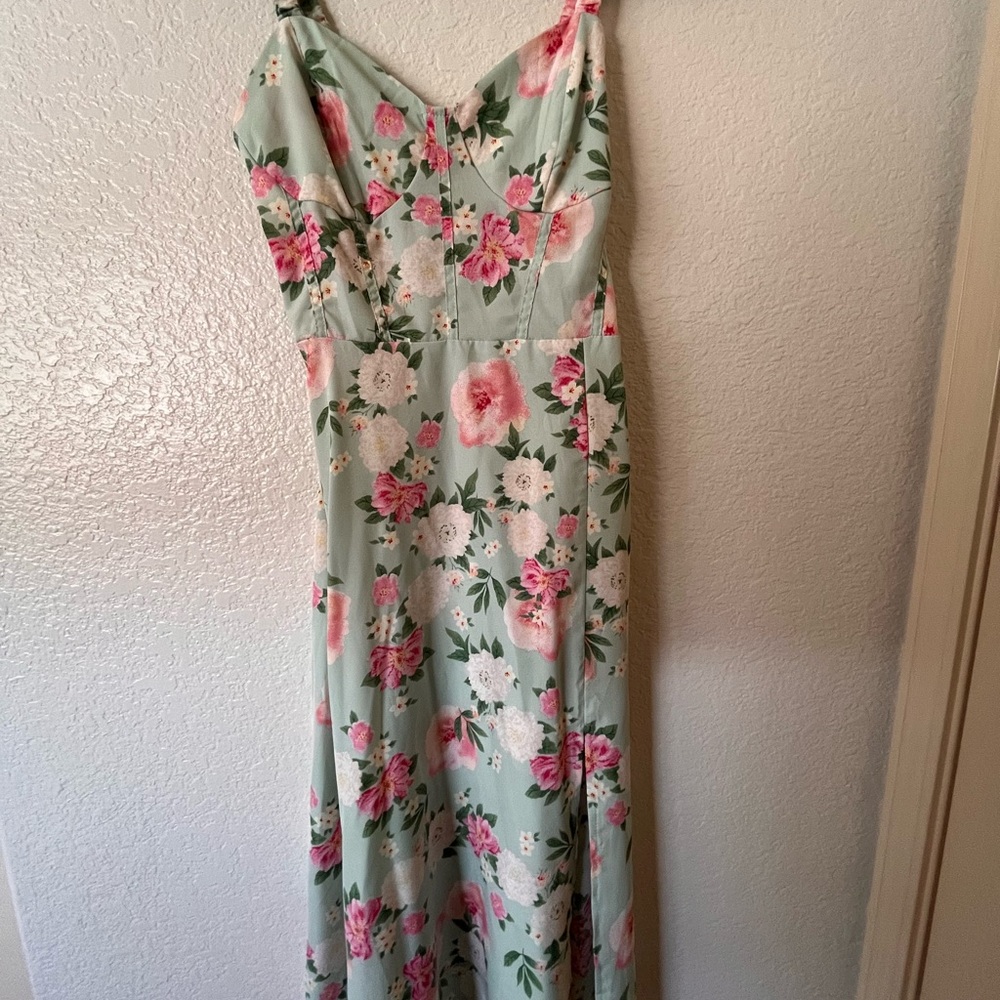 Floral Maxi Dress in Green and Pink